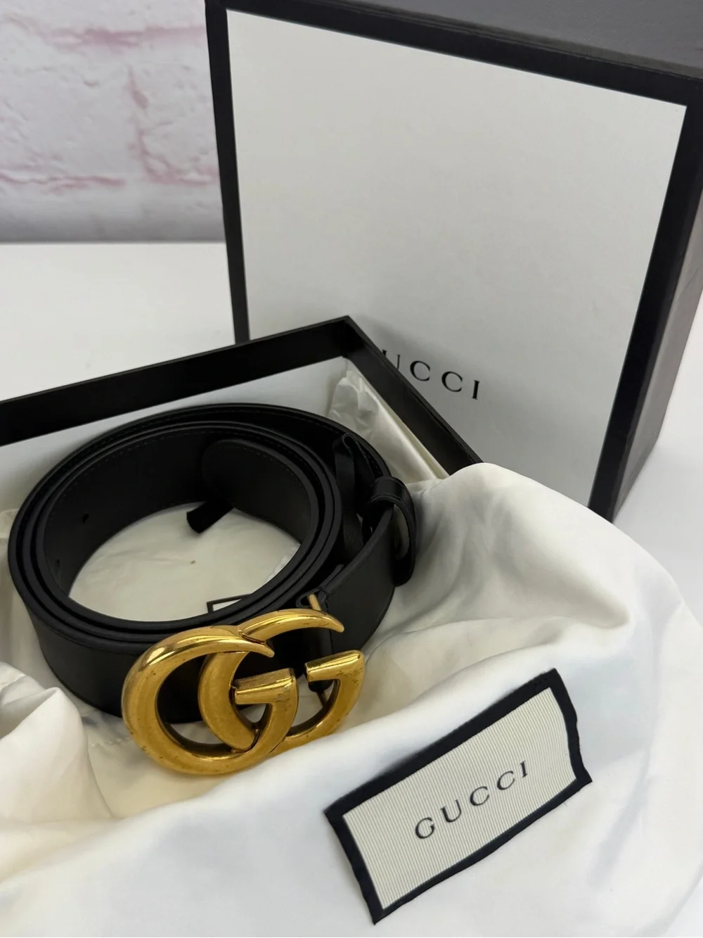 Gucci 2015 Re Edition Wide Leather Belt Gg Double Marmont Black 400593 100/40
